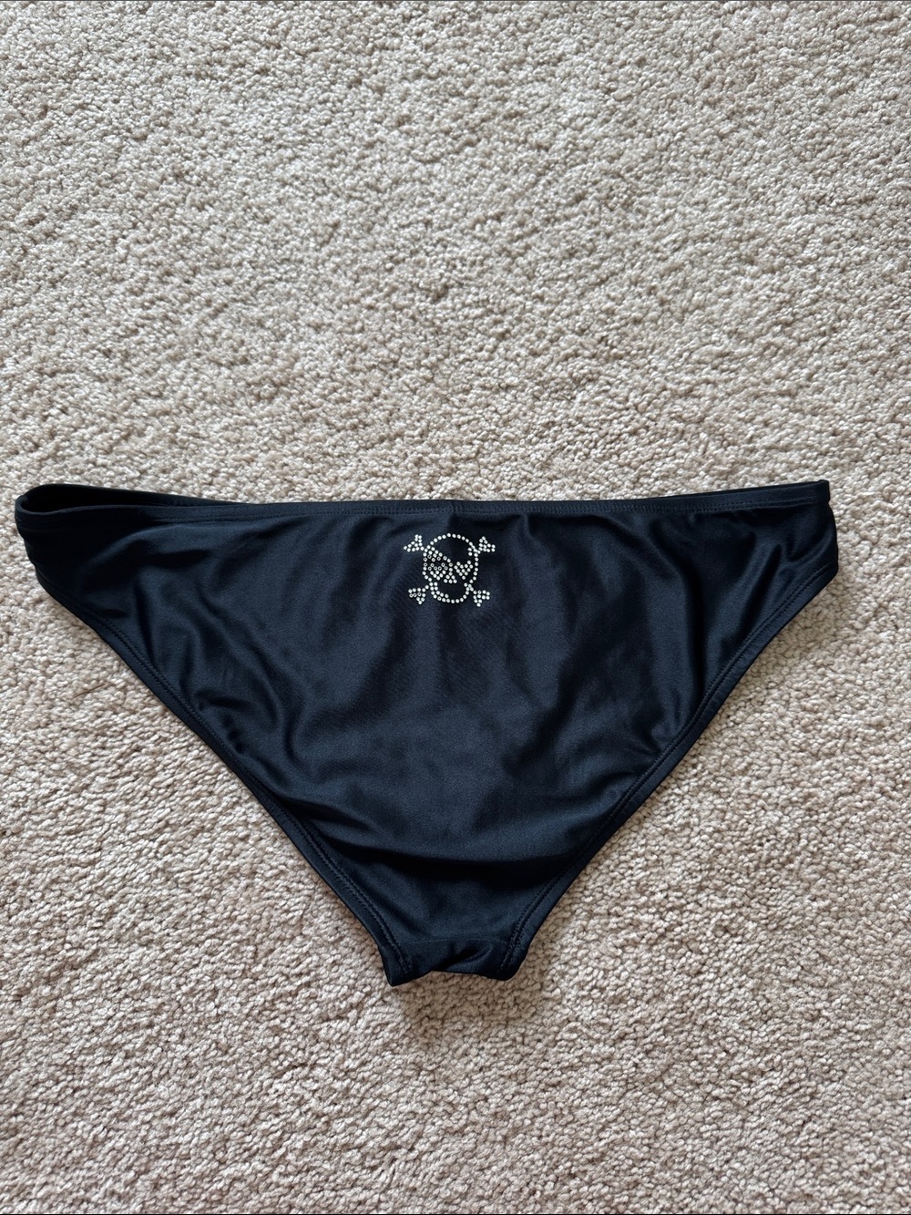 Black Women’s Bikini Bottom with Rhinestone skull Accent